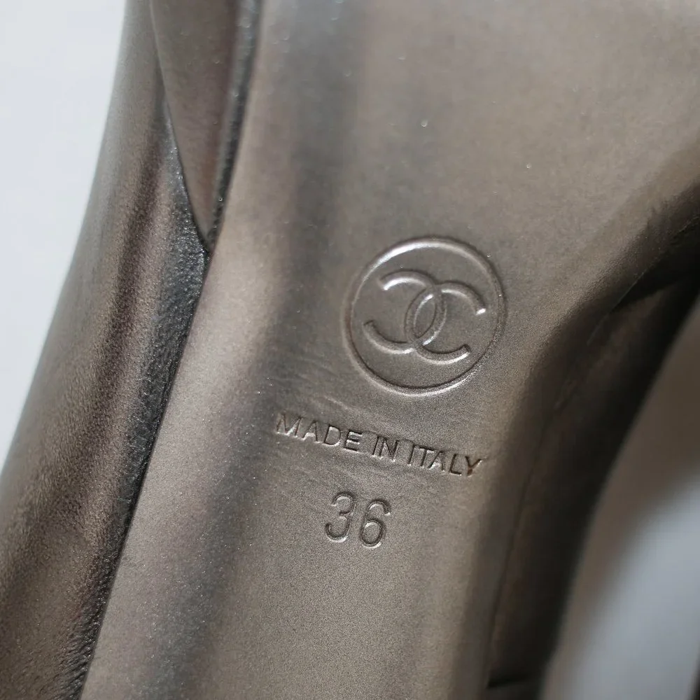 CHANEL Camellia Metallic Silver Leather Pumps Sz 36 - Picture 12 of 13